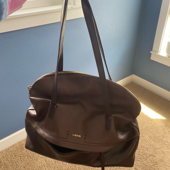 Lodis Brown two tone Leather tote - Picture 2 of 11